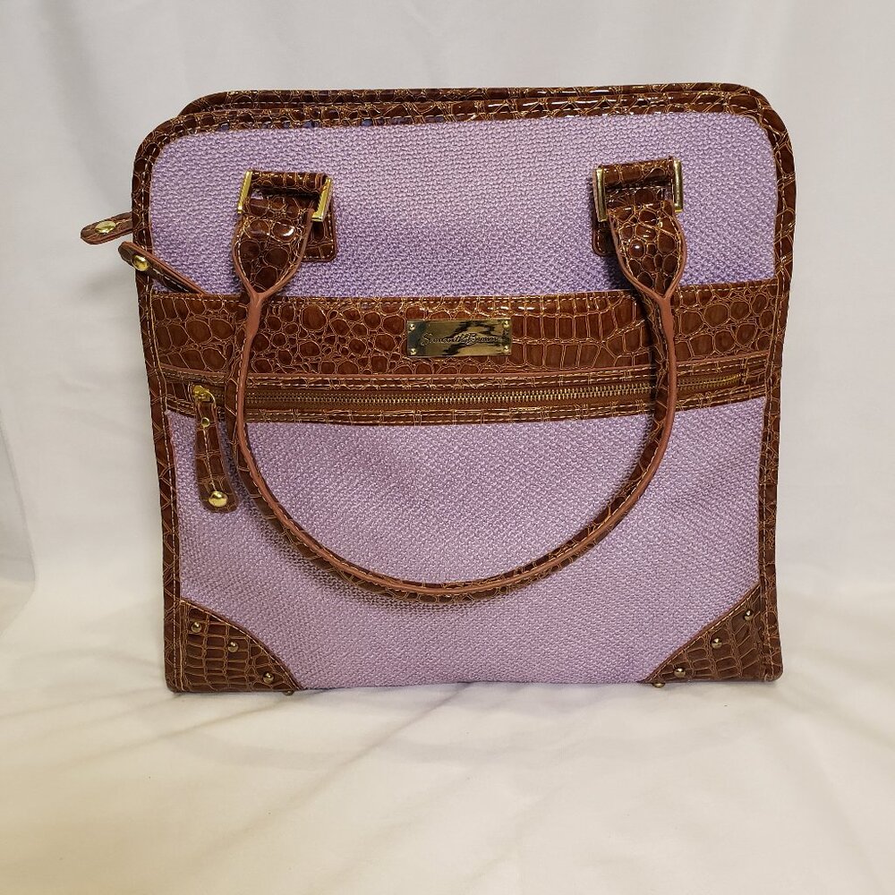 Samantha Brown Lavender Tweed Brown Faux Croc Tote/Travel Handbag